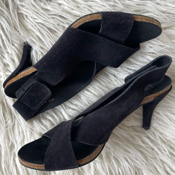 Pedro Garcia Maggie Black Suede Criss Cross Cork Open Toe Heeled Sandal Size 37 - Picture 4 of 12